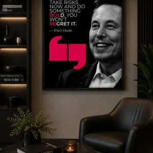 Bold Risk Taker Frame in Black Frame – Elon Musk Inspirational Quote Wall Art