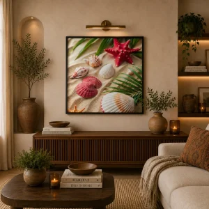 Coastal Treasures Frame in Black Frame – Seashells and Starfish Beach Wall Art