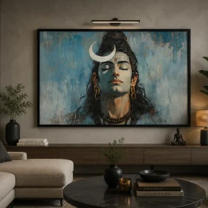 Shiva Tranquility Frame in Black Frame – Peaceful Lord Shiva Devotional Wall Art