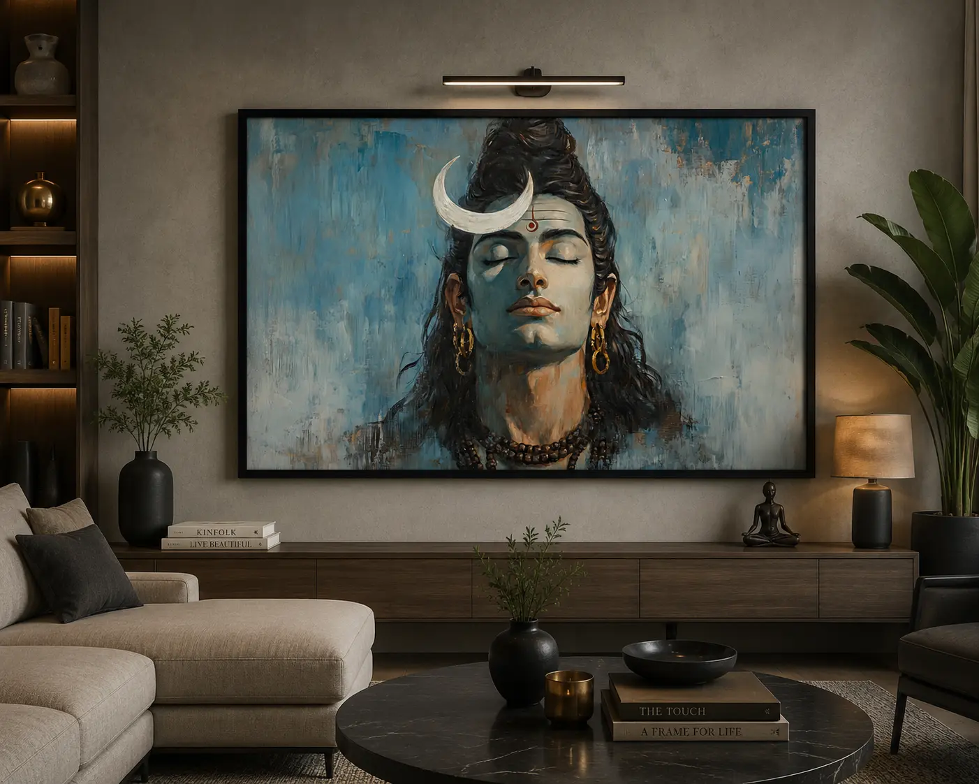 Shiva Tranquility Frame in Black Frame – Peaceful Lord Shiva Devotional Wall Art