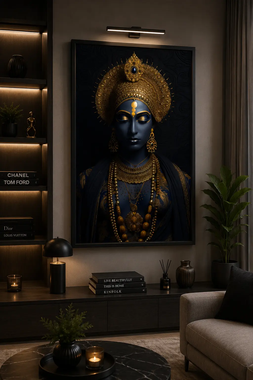 Royal Devi Aura Frame in Black Frame – Divine Goddess Durga Spiritual Wall Art