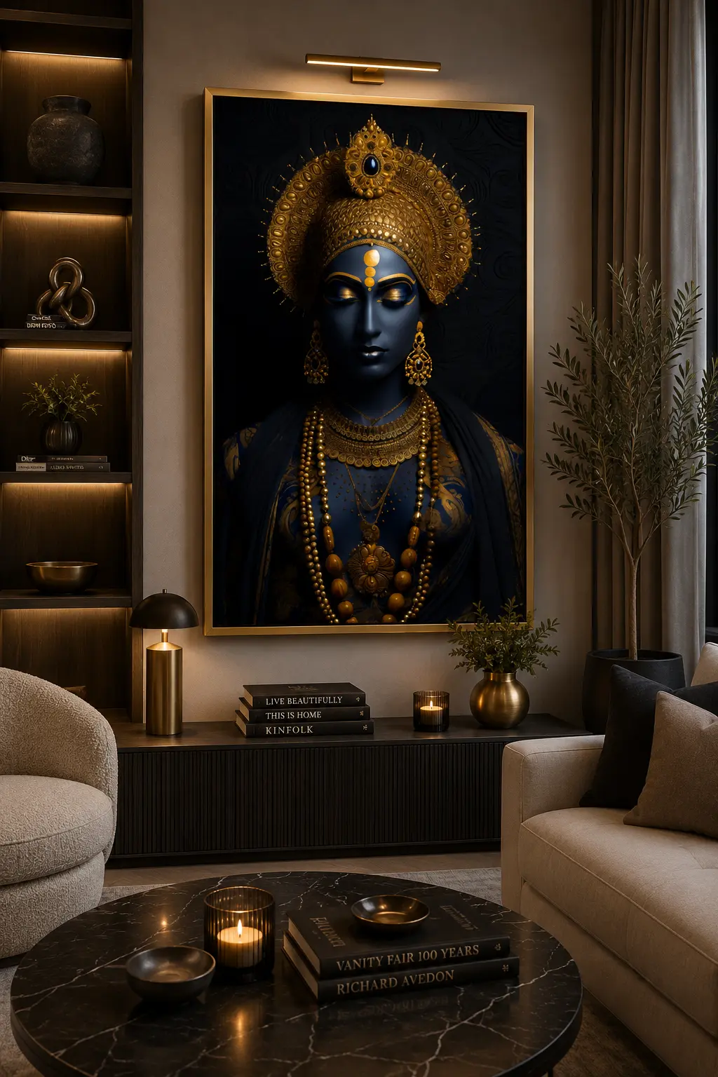 Royal Devi Aura Frame in Gold Frame – Majestic Goddess Durga Devotional Framed Artwork