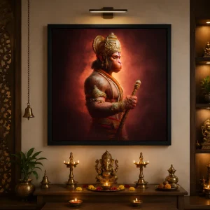 Hanuman Valor Frame in Black Frame – Powerful Lord Hanuman Devotional Wall Art