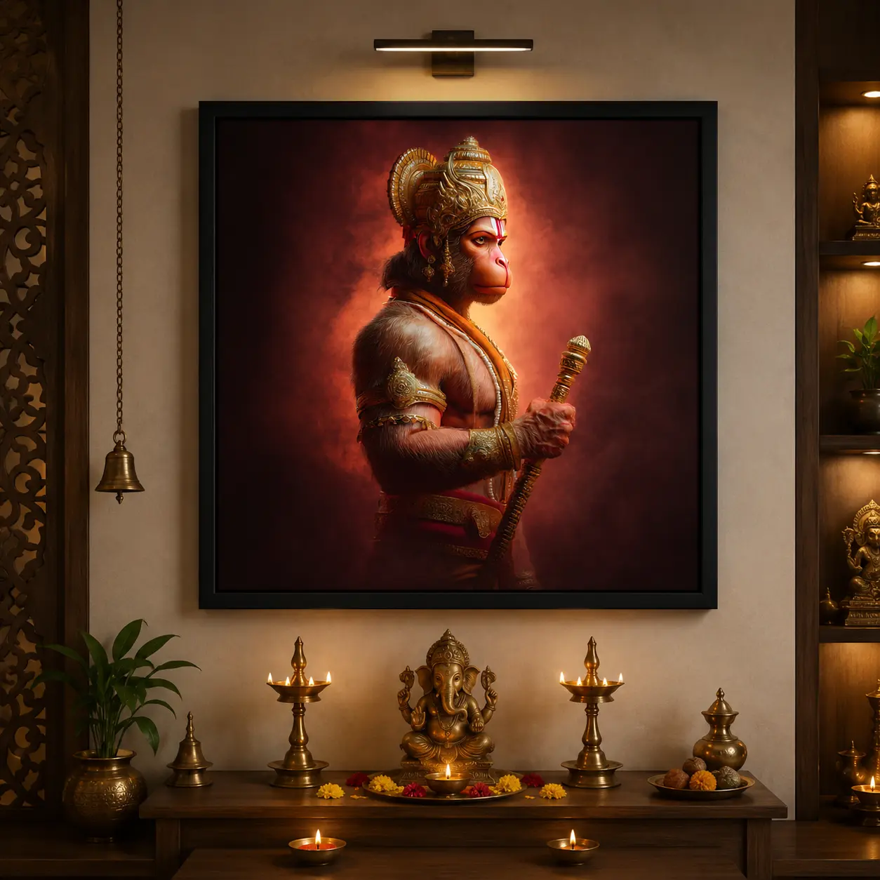 Hanuman Valor Frame in Black Frame – Powerful Lord Hanuman Devotional Wall Art