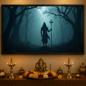 Mystic Shiva Forest Frame in Black Frame – Lord Shiva in Mystical Forest Devotional Wall Art