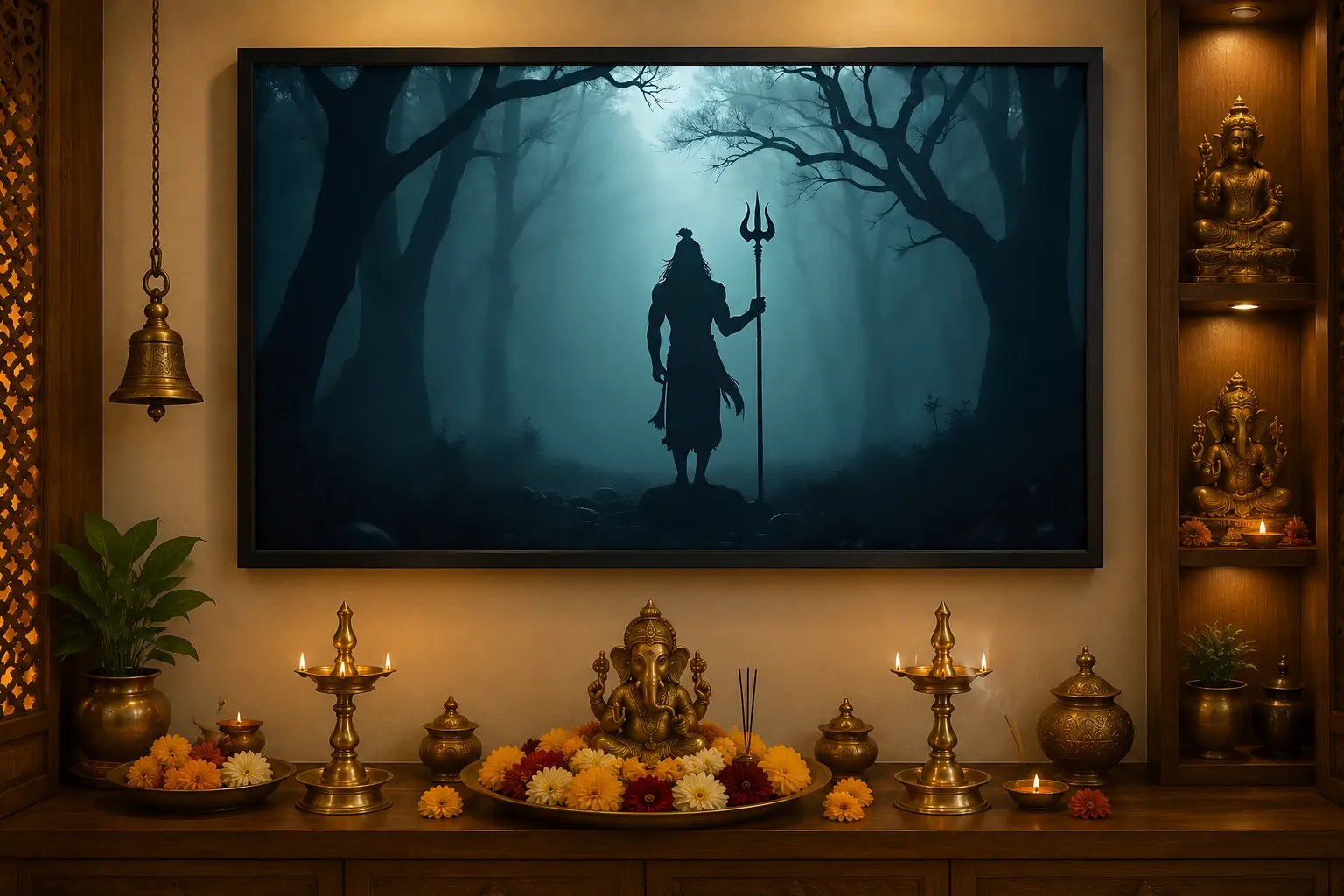 Mystic Shiva Forest Frame in Black Frame – Lord Shiva in Mystical Forest Devotional Wall Art