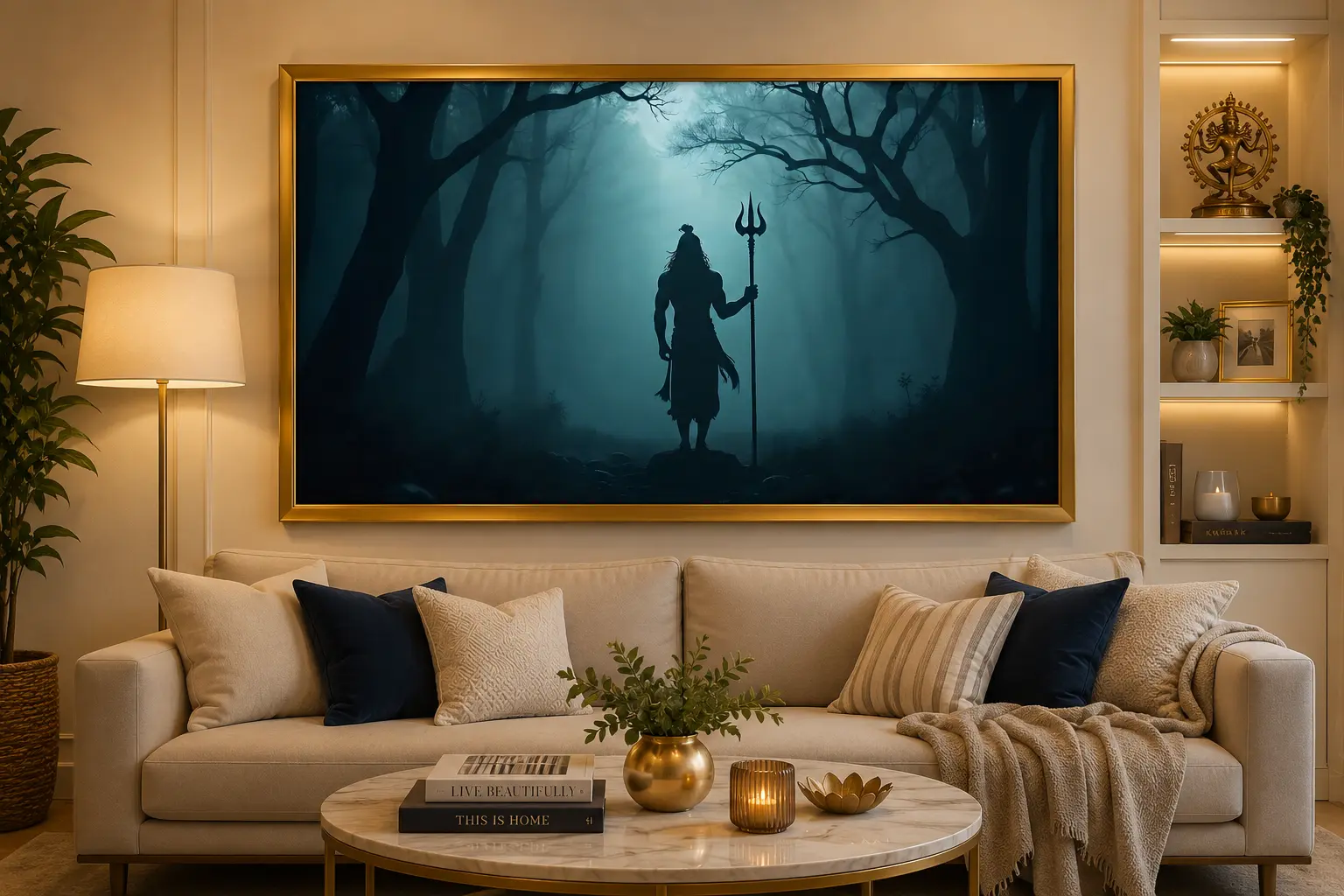 Mystic Shiva Forest Frame in Gold Frame – Divine Lord Shiva Forest-Themed Framed Artwork