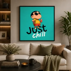 Just Chill Frame in Black Frame – Relaxing Inspirational Typography Wall Art