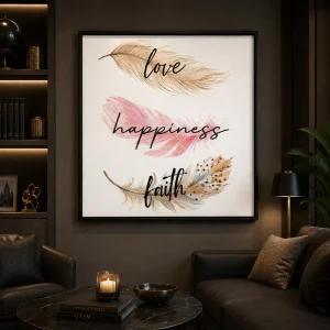 Love Happiness Faith Frame in Black Frame – Inspirational Typography Wall Art