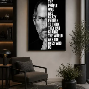 World Changer Frame in Black Frame – Steve Jobs Motivational Quote Portrait Wall Art