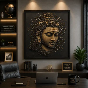Radiant Buddha Harmony Frame in Black Frame – Serene Buddha Meditation Wall Art