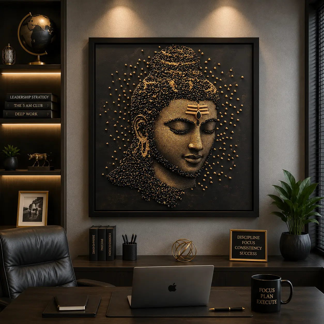 Radiant Buddha Harmony Frame in Black Frame – Serene Buddha Meditation Wall Art