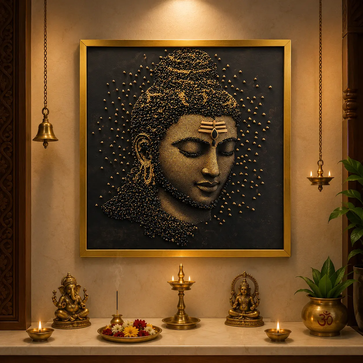 Radiant Buddha Harmony Frame in Gold Frame – Golden Buddha Spiritual Framed Artwork