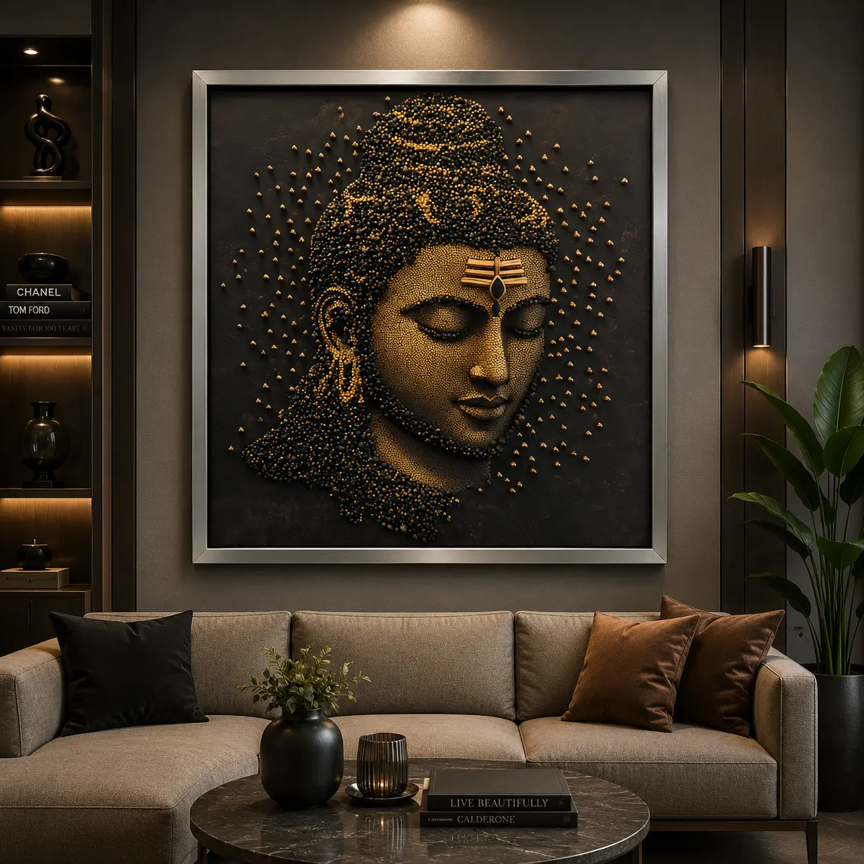 Radiant Buddha Harmony Frame in Silver Frame – Peaceful Buddha Zen Wall Decor