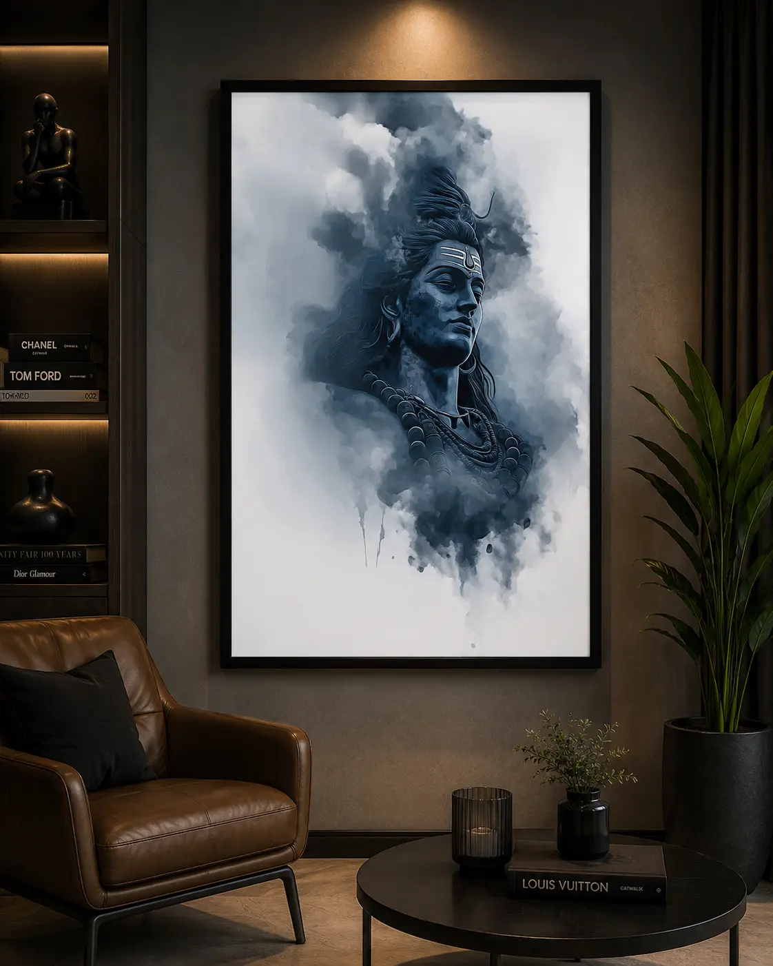 Ethereal Shiva Mist Frame in Black Frame – Mystical Lord Shiva Devotional Wall Art