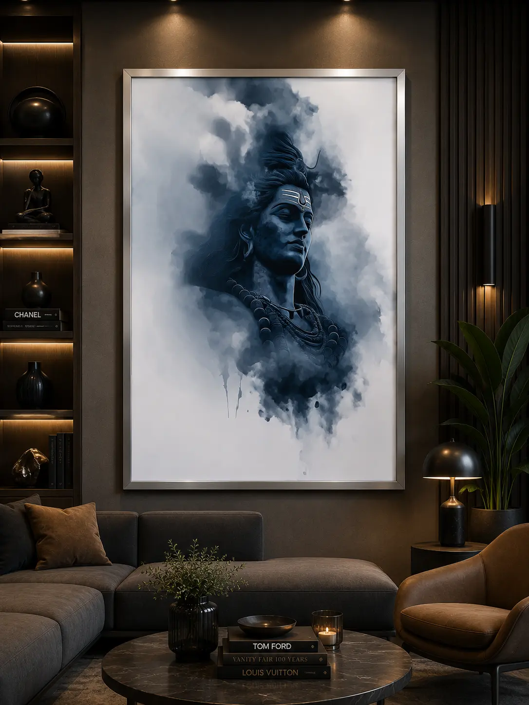 Ethereal Shiva Mist Frame in Silver Frame – Serene Lord Shiva Sacred Wall Decor