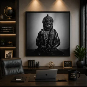 Shadow Hanuman Legacy Frame in Black Frame – Powerful Lord Hanuman Silhouette Devotional Wall Art