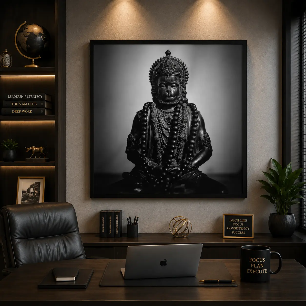 Shadow Hanuman Legacy Frame in Black Frame – Powerful Lord Hanuman Silhouette Devotional Wall Art