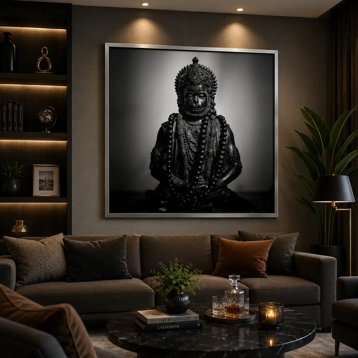 Shadow Hanuman Legacy Frame in Silver Frame – Divine Lord Hanuman Sacred Wall Decor