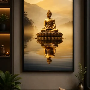 Golden Buddha Reflection Frame in Black Frame – Golden Buddha Meditation Spiritual Wall Art