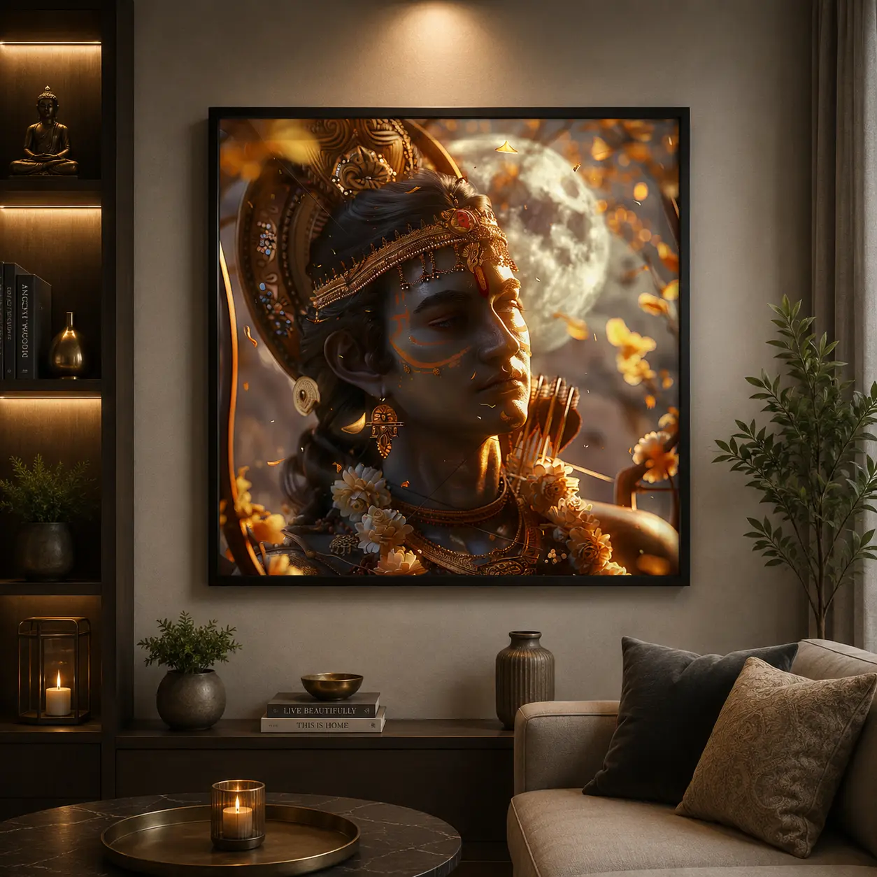 Celestial Rama Frame in Black Frame – Divine Lord Rama Devotional Wall Art