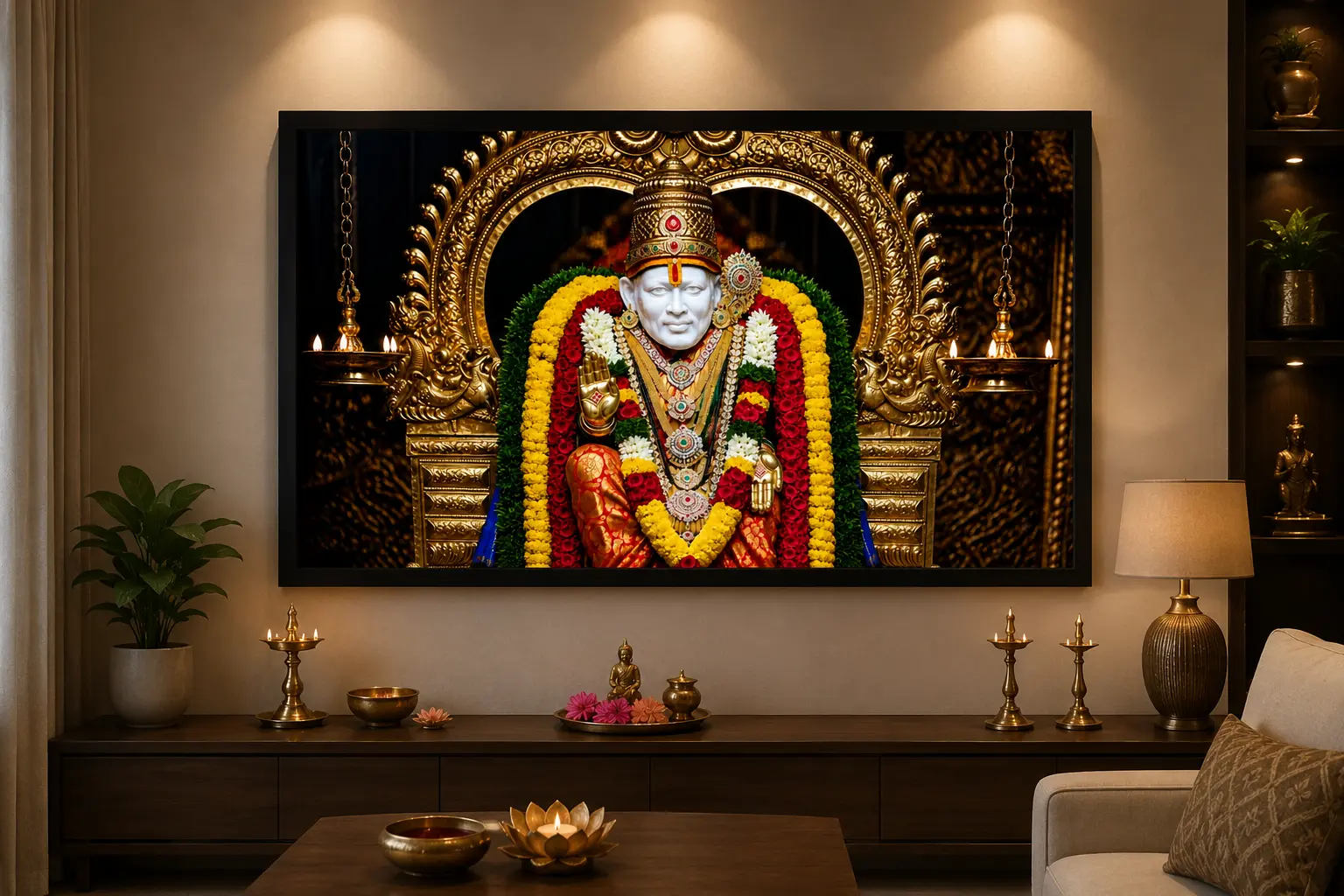 Sai Blessings Frame in Black Frame – Divine Shirdi Sai Baba Devotional Wall Art
