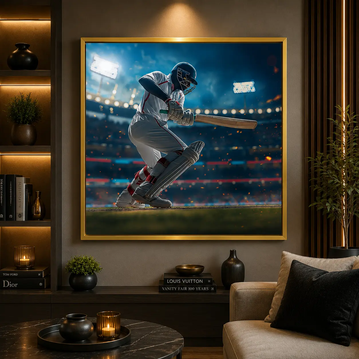 Stadium Strike Frame in Gold Frame – Dynamic Football Match Framed Artwork