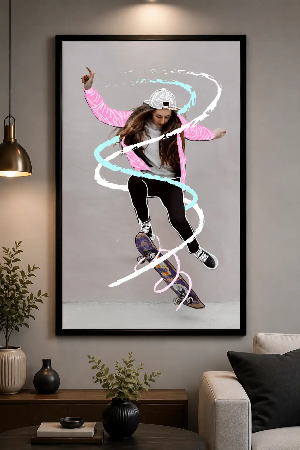 Gravity Flip Frame in Black Frame – Surreal Gravity-Defying Wall Art