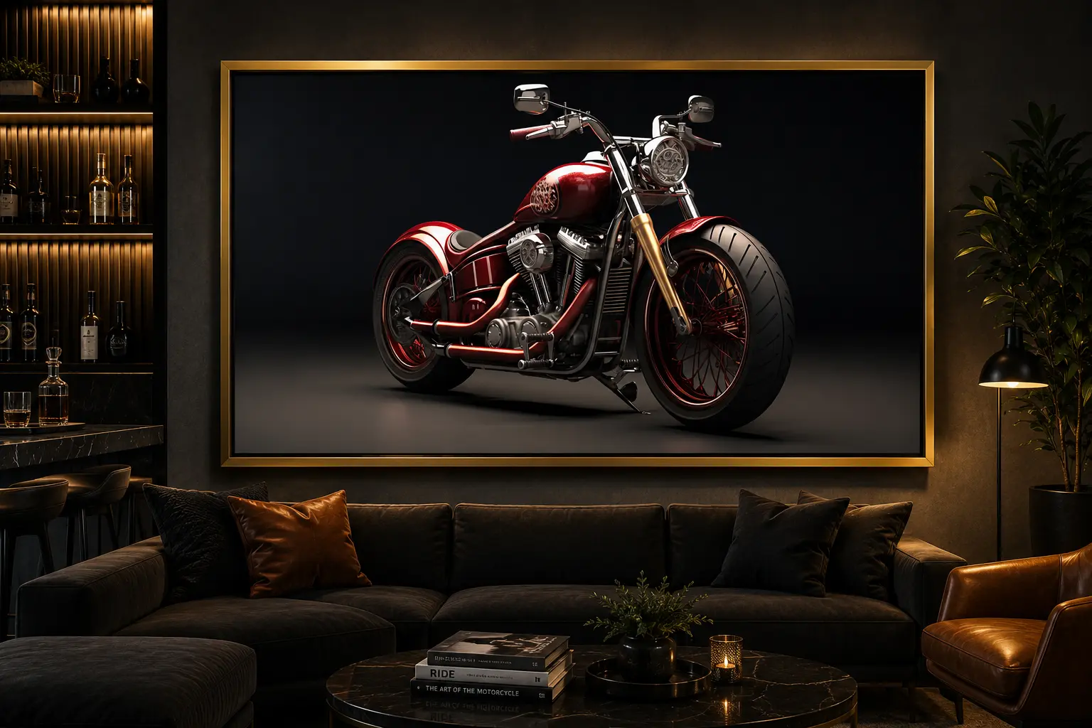 Crimson Machine Frame in Gold Frame – Luxury Red Sports Car Framed Artwork