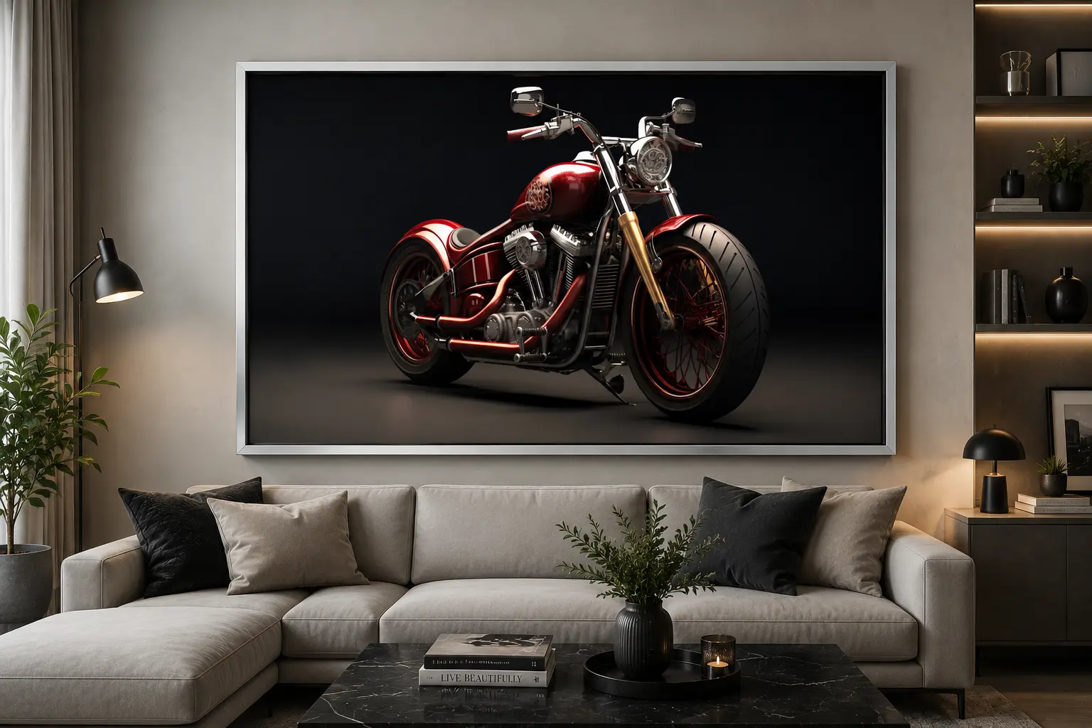 Crimson Machine Frame in Silver Frame – High-Performance Red Supercar Wall Decor