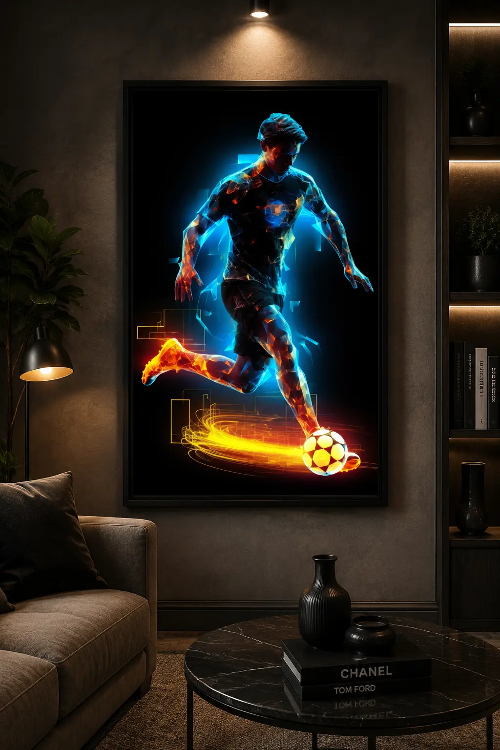 Neon Velocity Frame in Black Frame – Futuristic Neon Sports Car Wall Art
