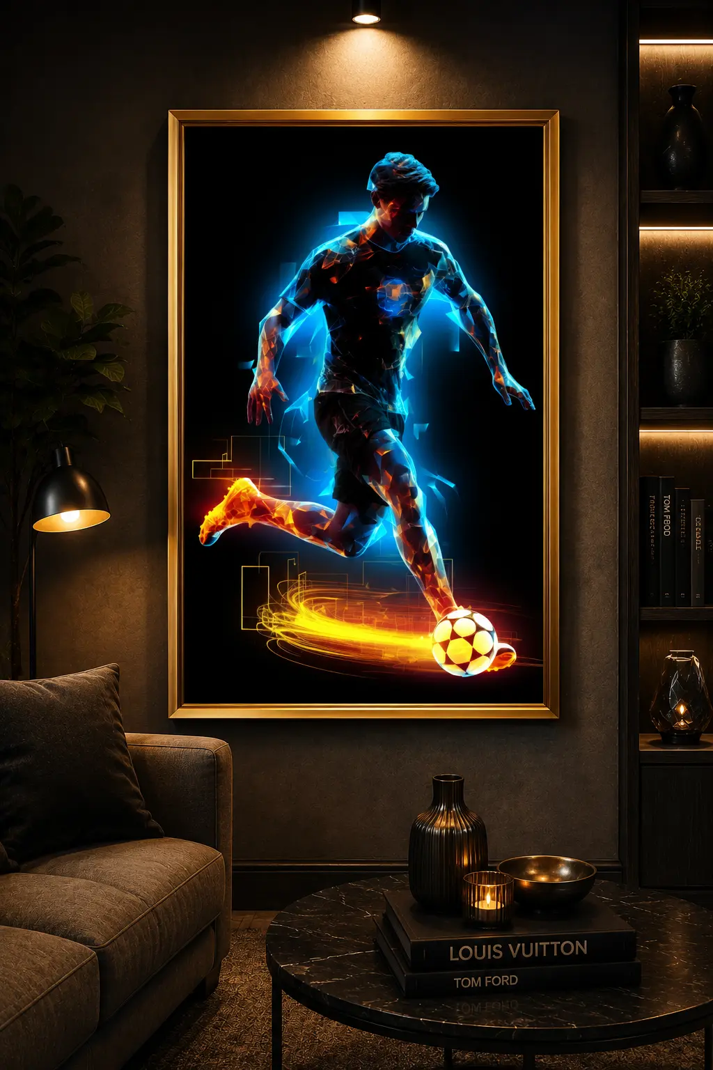 Neon Velocity Frame in Gold Frame – Cyberpunk Supercar Framed Artwork