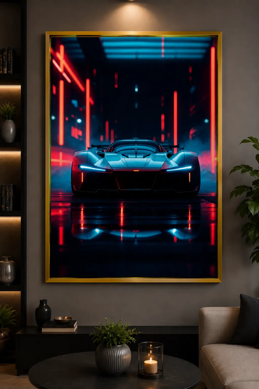 Midnight Hypercar Frame in Gold Frame – Exotic Black Supercar Framed Artwork