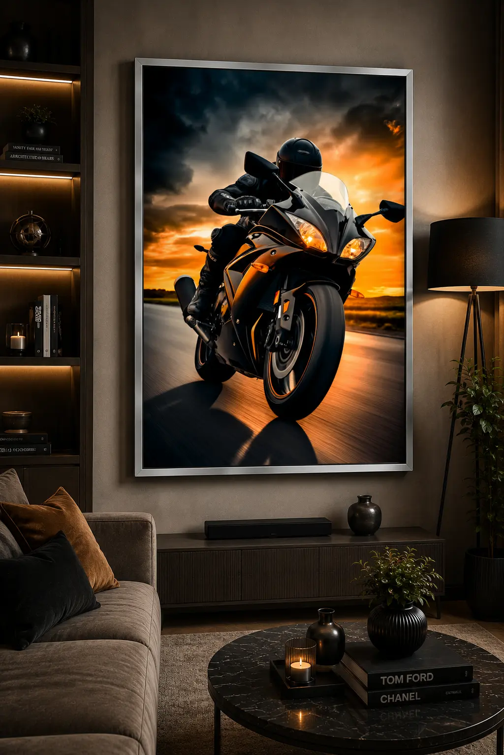 Sunset Apex Frame in Silver Frame – High-Performance Supercar Sunset Wall Decor