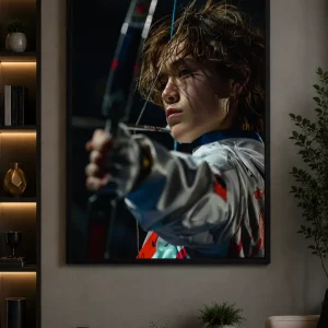 Precision Aim Frame in Black Frame – Professional Archer in Action Wall Art