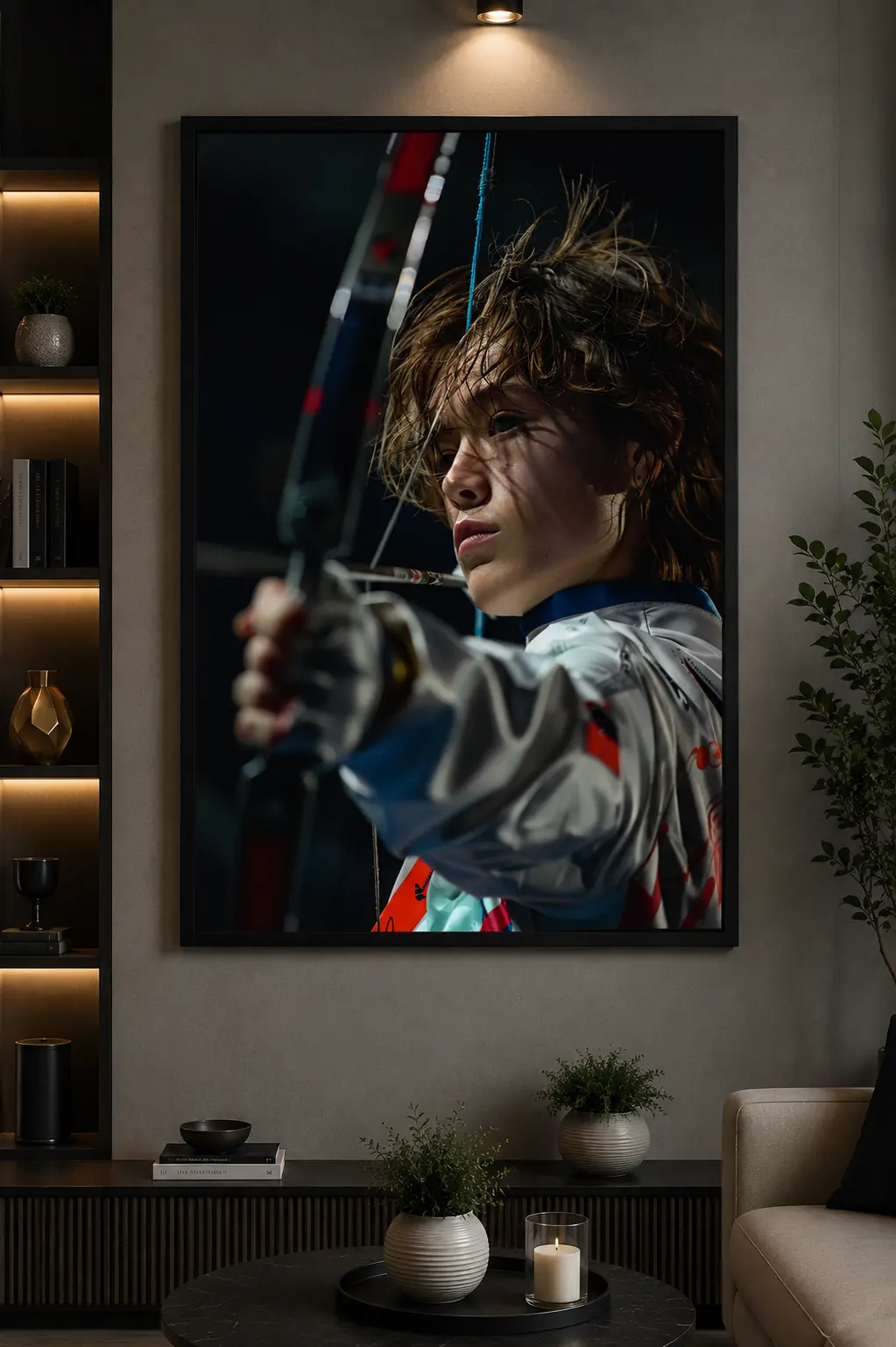 Precision Aim Frame in Black Frame – Professional Archer in Action Wall Art