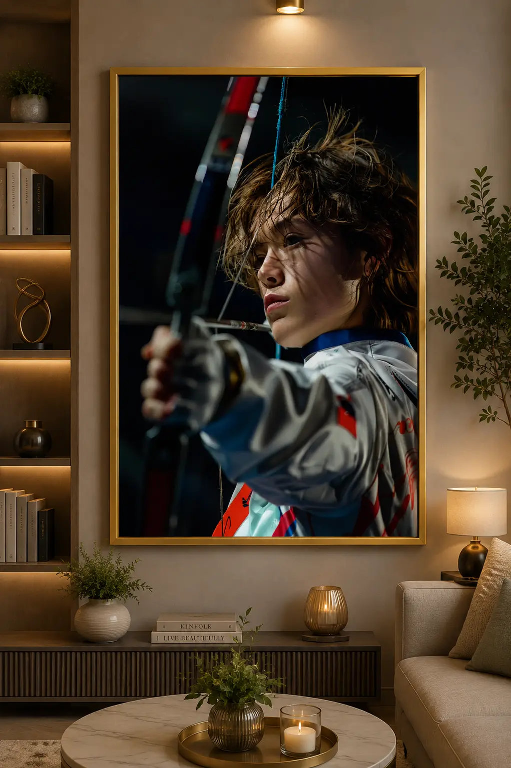 Precision Aim Frame in Gold Frame – Focused Archery Champion Framed Artwork