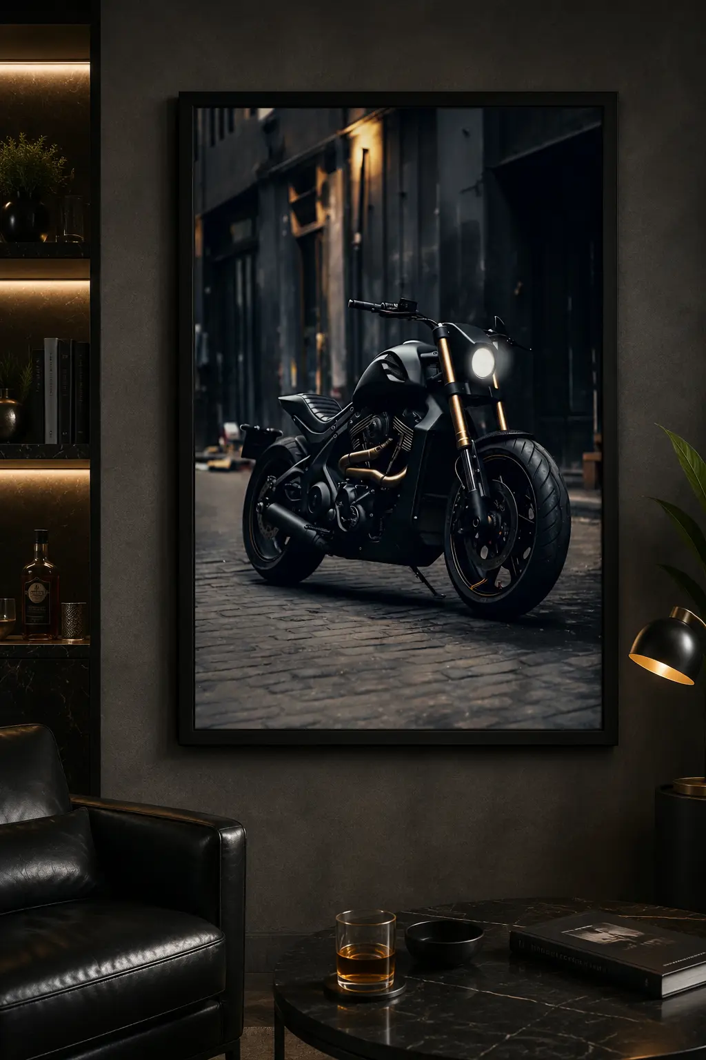 Shadow Rider Frame in Black Frame – Black Sports Motorcycle Wall Art
