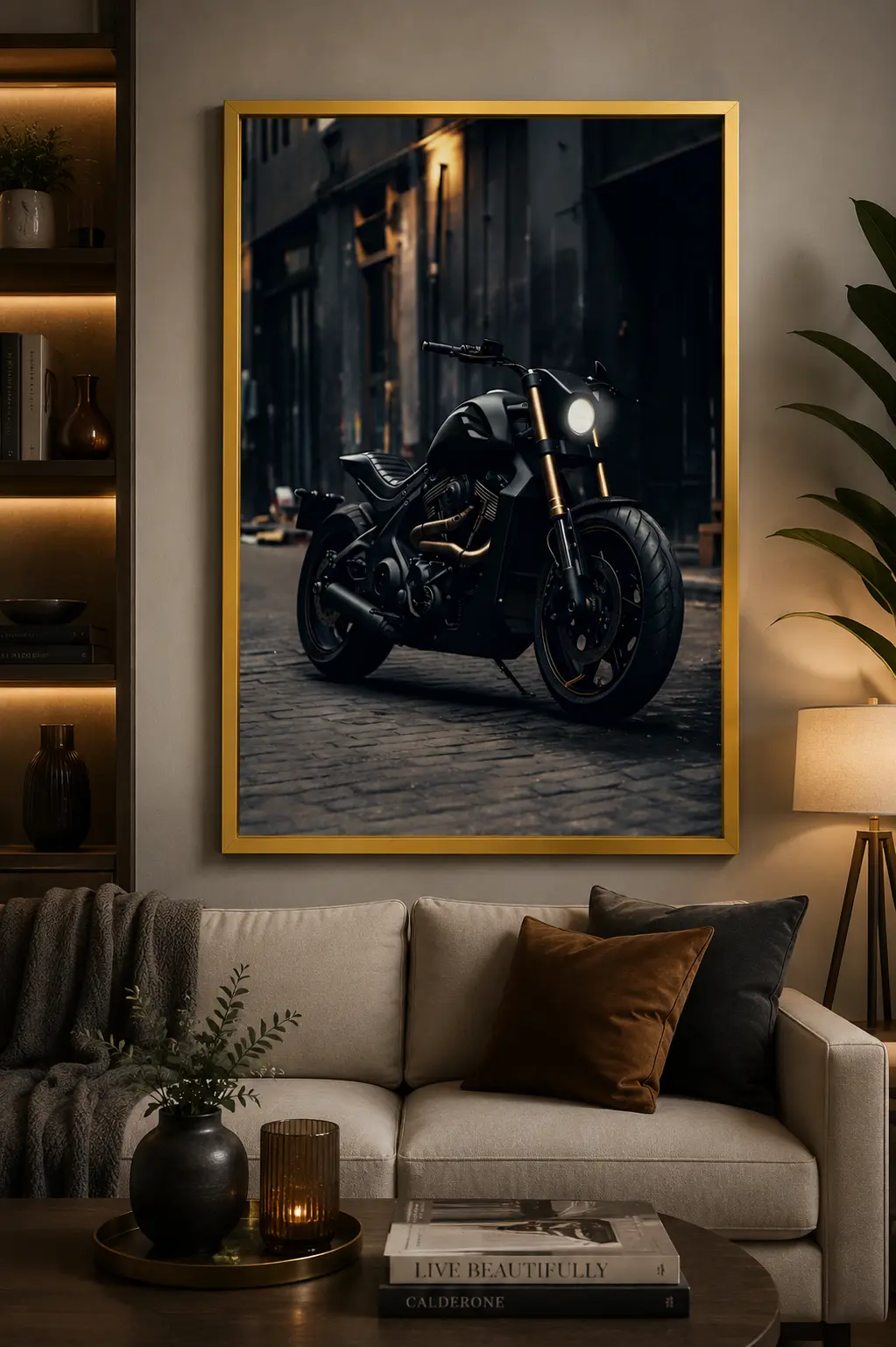 Shadow Rider Frame in Gold Frame – Powerful Superbike Racing Framed Artwork