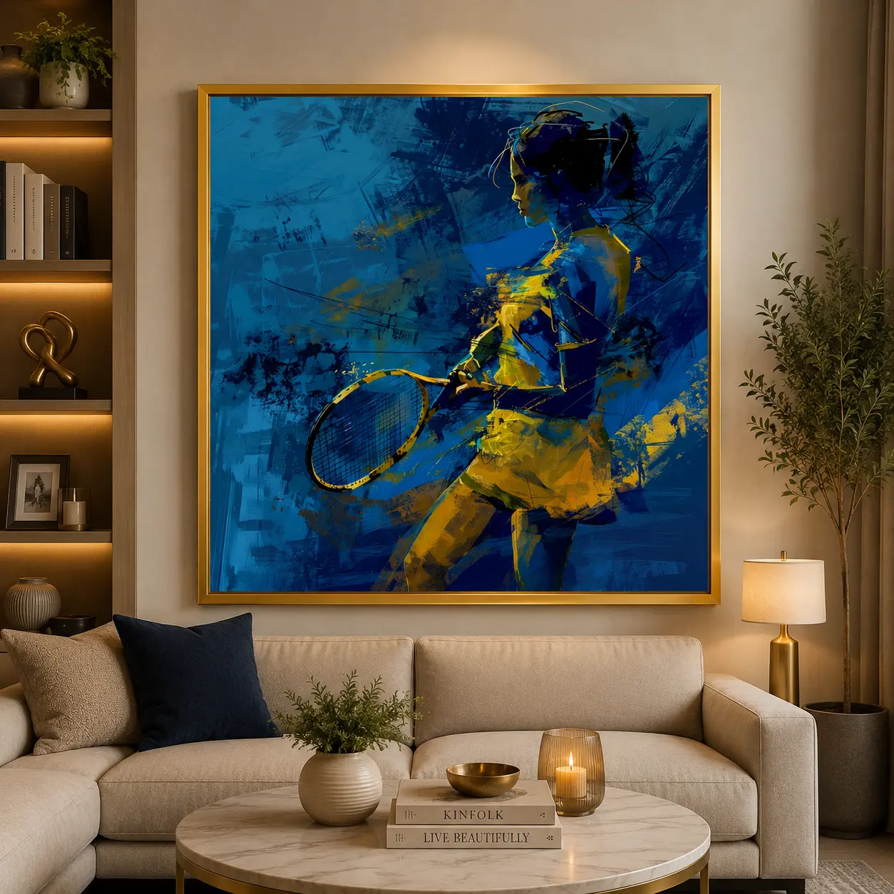 Sapphire Serve Frame in Gold Frame – Championship Tennis Player Framed Artwork
