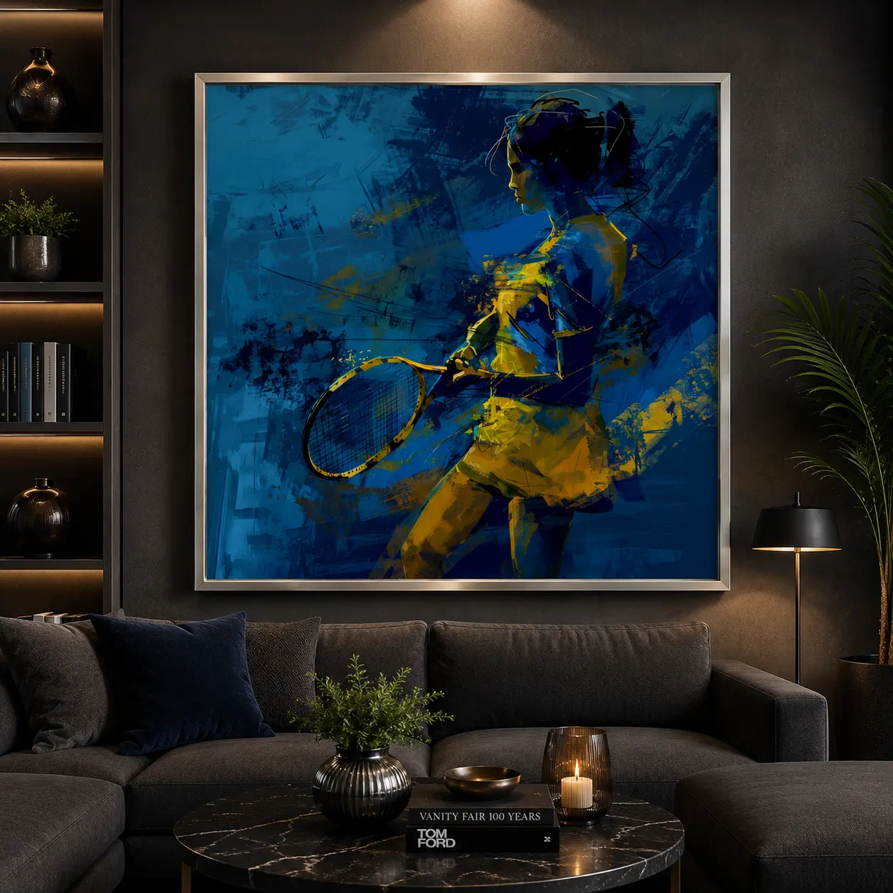 Sapphire Serve Frame in Silver Frame – Dynamic Tennis Action Wall Decor