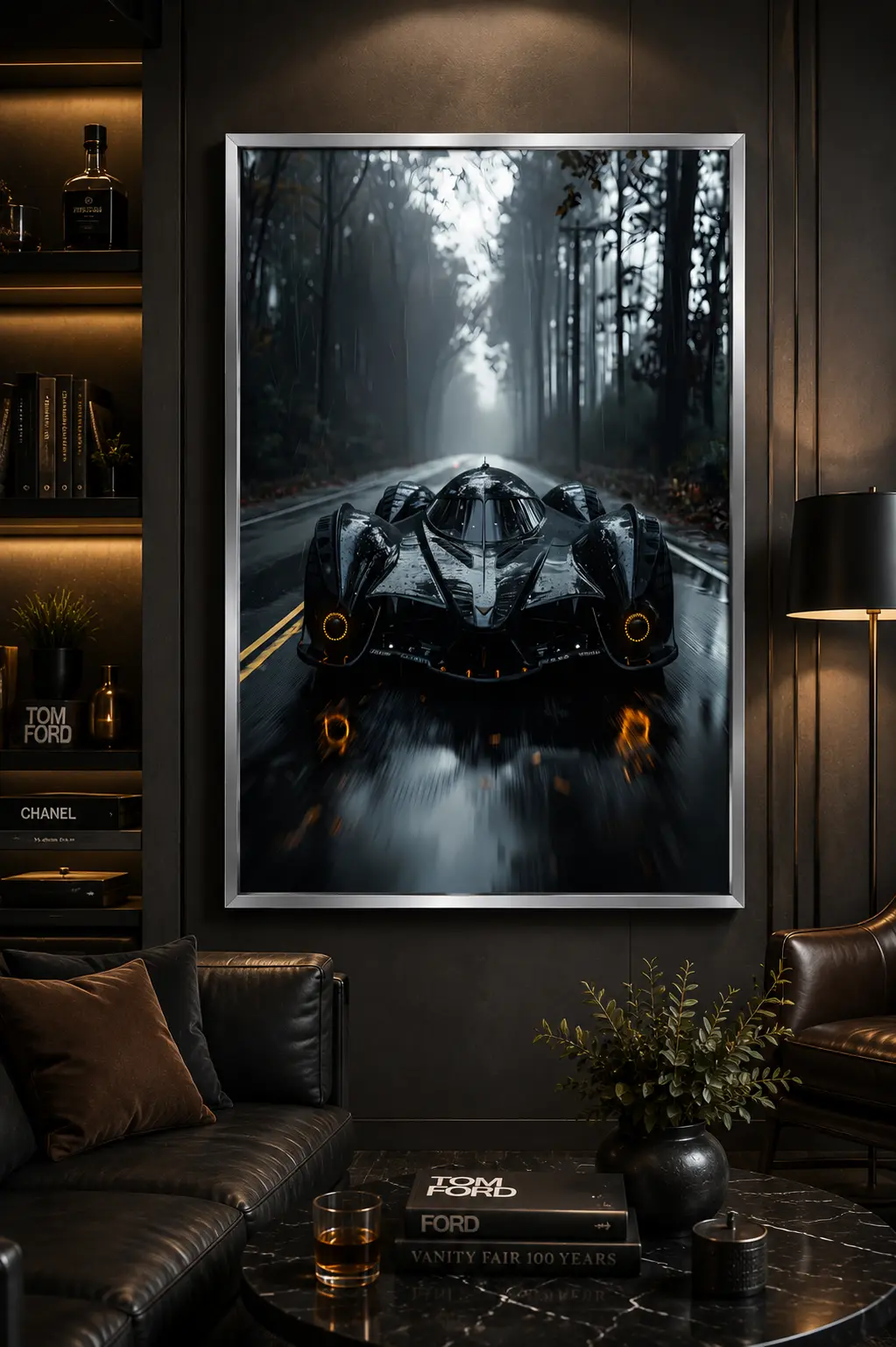 Phantom Velocity Frame in Silver Frame – High-Speed Supercar Wall Decor