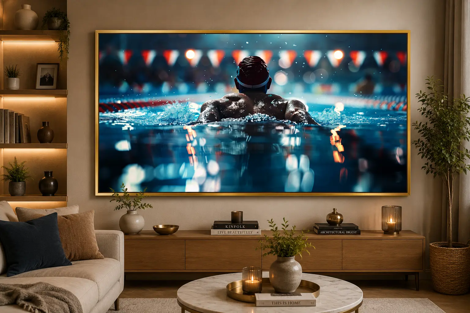 Aqua Triumph Frame in Gold Frame – Professional Swimmer in Action Framed Artwork