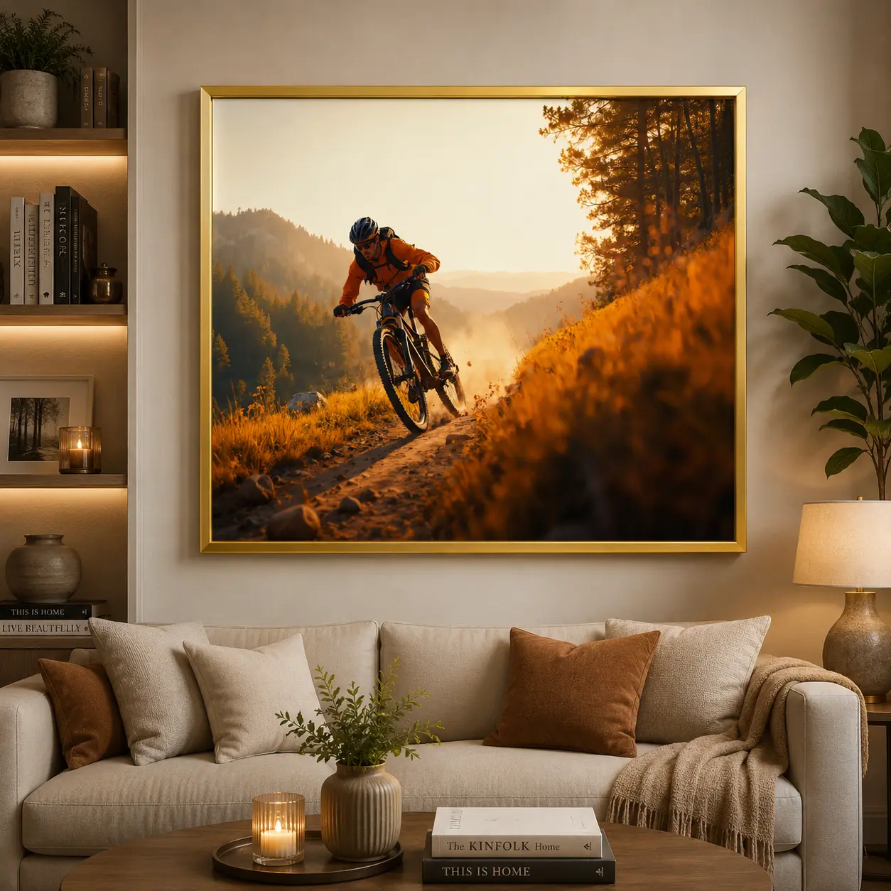 Summit Rush Frame in Gold Frame – Mountain Climber Reaching the Summit Framed Artwork