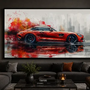 Scarlet Motion Frame in Black Frame – Dynamic Red Sports Car Wall Art