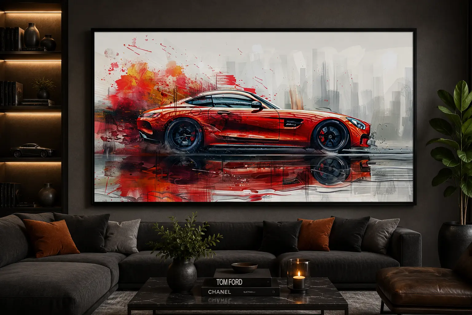 Scarlet Motion Frame in Black Frame – Dynamic Red Sports Car Wall Art