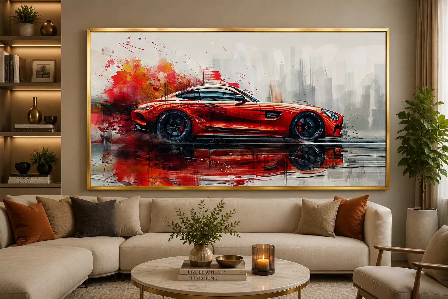 Scarlet Motion Frame in Gold Frame – Luxury Red Supercar Framed Artwork
