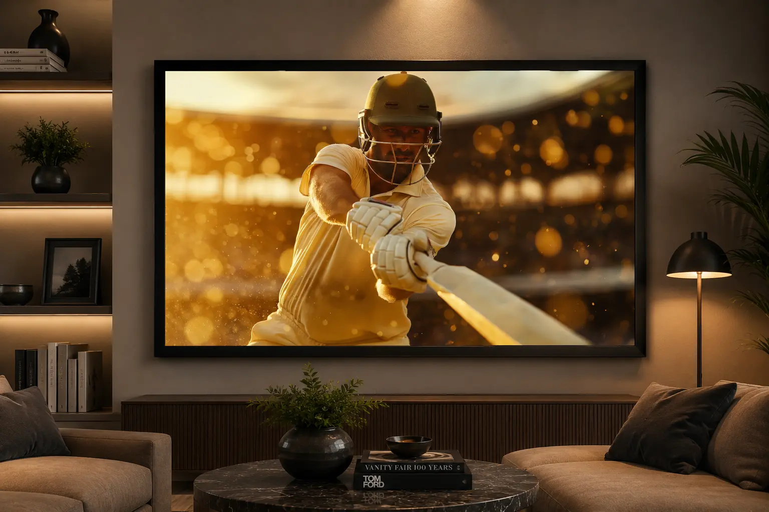 Golden Boundary Frame in Black Frame – Cricket Boundary Shot Sports Wall Art