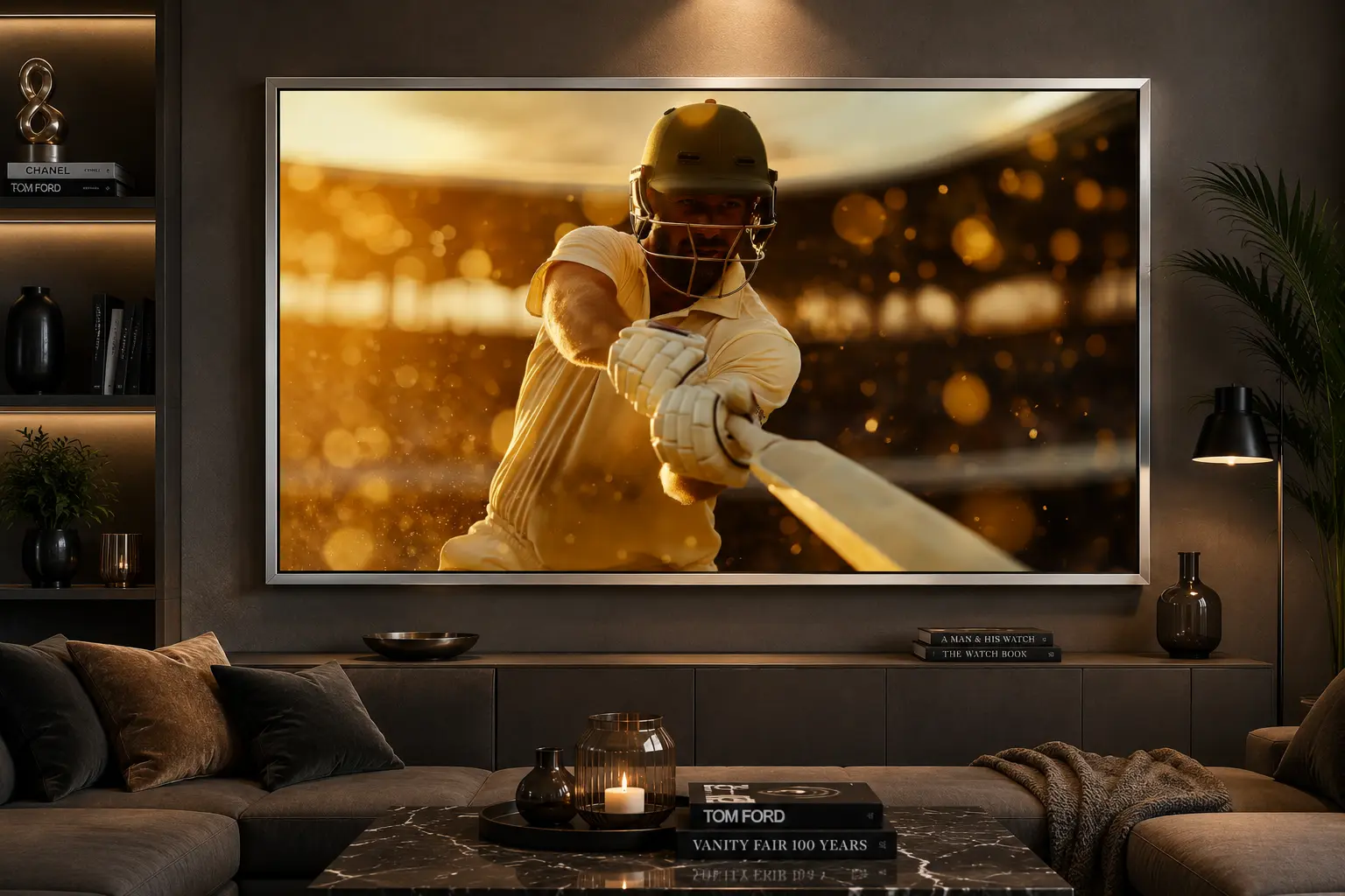 Golden Boundary Frame in Silver Frame – Dynamic Cricket Action Wall Decor